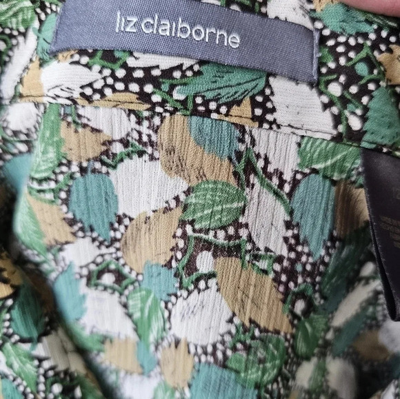 Liz Claiborne Button Up Floral Blouse Size 12 Green Preppy Classic Witchy Fall - Picture 8 of 9